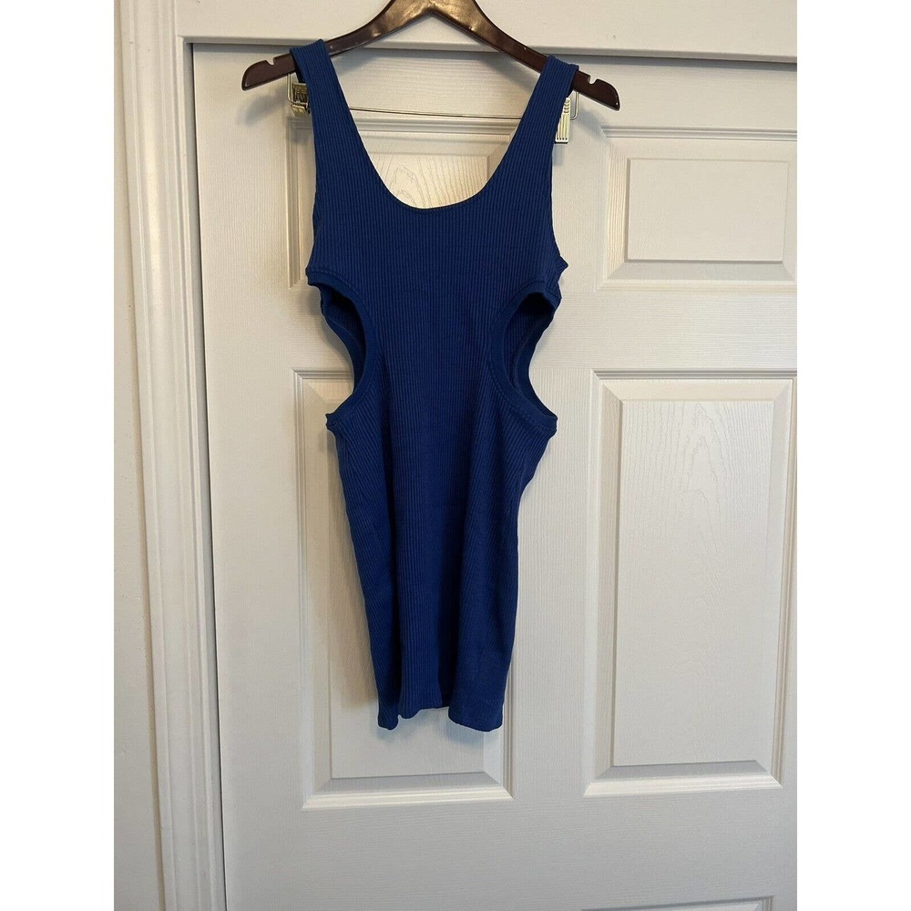 Zara Womens Bodycon Mini Dress Size Med Side Cut Outs Ribbed Knit Blue. So Comfy